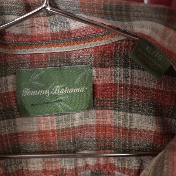 Tommy Bahama Shirt Mens XL Red Gray Plaid 100% Silk Short Sleeve Button Up - Picture 6 of 7